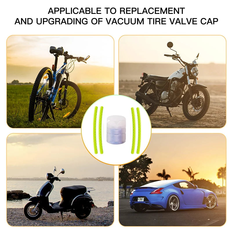 Kit Decorativo para Ruedas – 20 Stickers Reflectantes + 4 Tapas de Válvula Fluorescentes (Universal para Auto, Moto y Bicicleta) auto NovaVitalShop