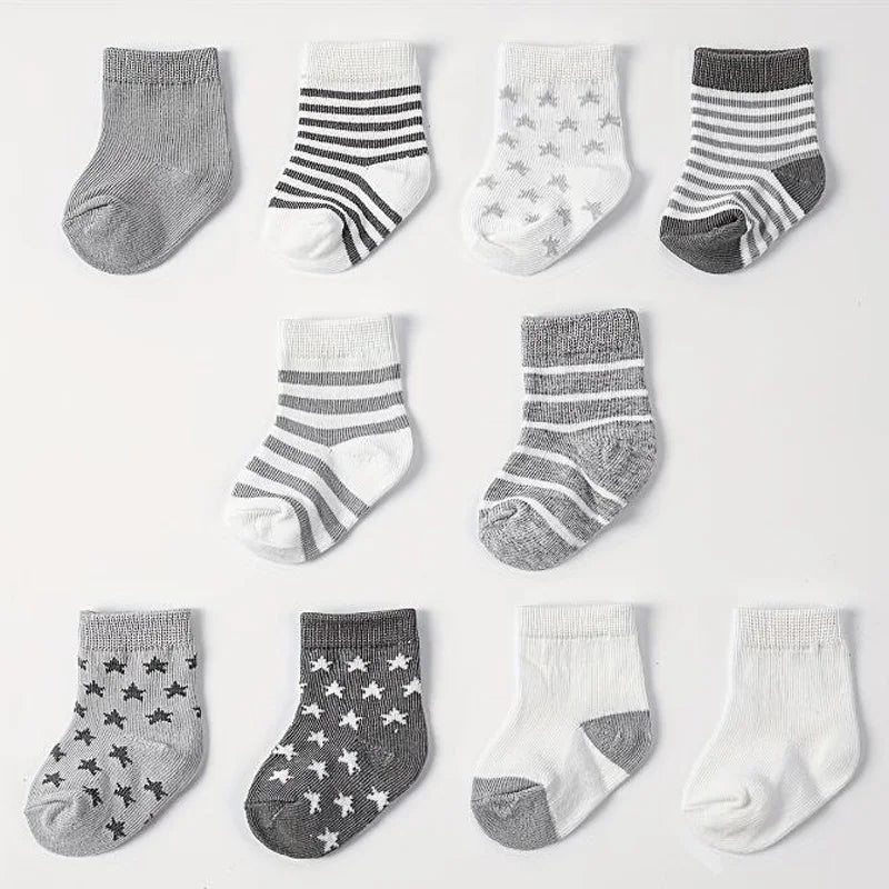 🧦 Pack de 5 Medias Rayadas con Estrellas – Primavera/Otoño, para Bebé bebe NovaVitalShop