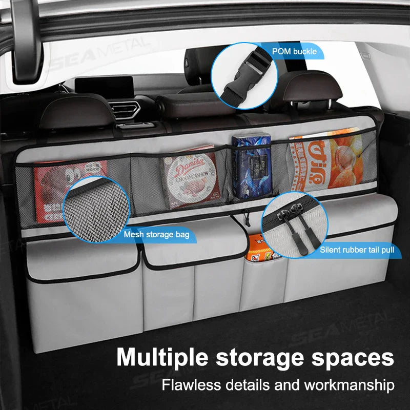 9-Pocket Car Seat Back Organizer Wear-Resistant Oxford Cloth Gray Auto Accessories OBA