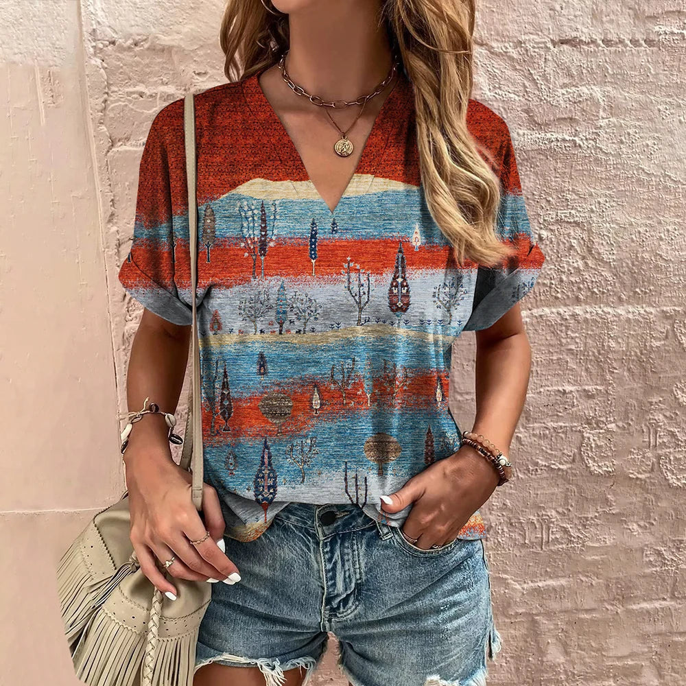 Retro Vibes – Camiseta Harajuku con Rayas y Cuello en V para Mujer (Estilo Y2K, Talla S–XXL) Camisetas Mujer Oversized NovaVitalShop