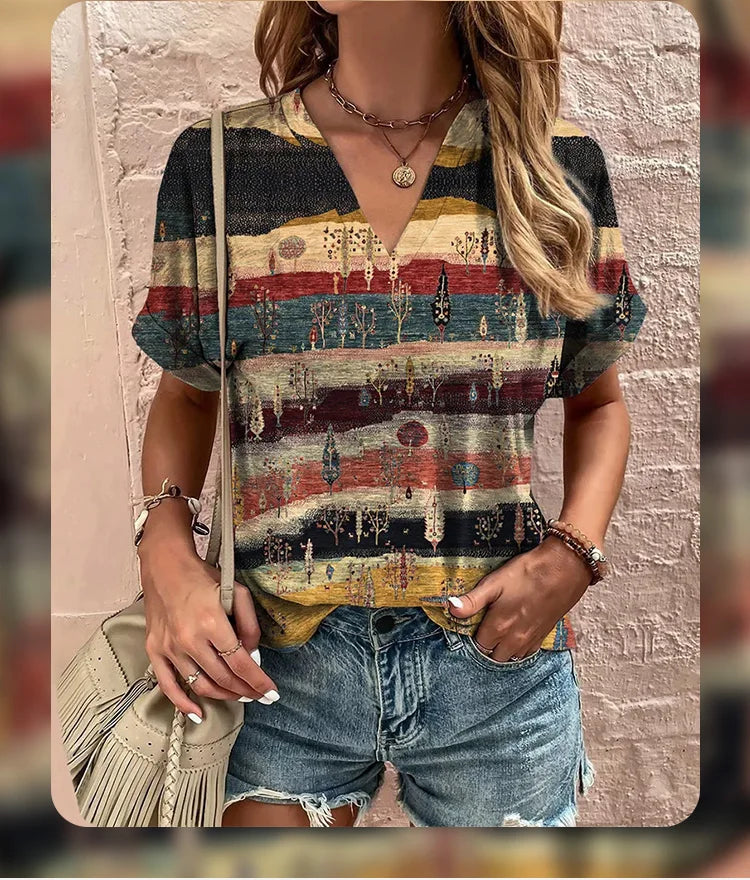 Retro Vibes – Camiseta Harajuku con Rayas y Cuello en V para Mujer (Estilo Y2K, Talla S–XXL) Camisetas Mujer Oversized NovaVitalShop