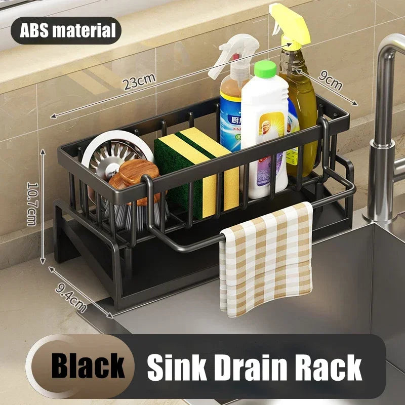 Estante de Cocina Multifuncional – Organizador de Trapos, Especias y Escurridor sin Taladro | Accesorio para Fregadero y Grifo Organizadores de cocinas NovaVitalShop Black