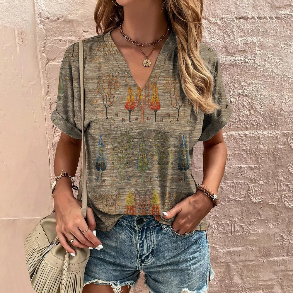 Retro Vibes – Camiseta Harajuku con Rayas y Cuello en V para Mujer (Estilo Y2K, Talla S–XXL)