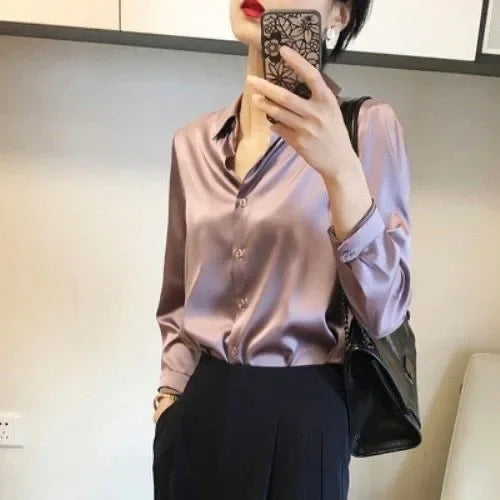 Elegancia Coreana – Cárdigan de Primavera con Cuello Solapa y Botones para Mujer (Estilo Minimalista Chic, Talla S–XXL) Camisetas Mujer Oversized NovaVitalShop Lavender XXXL
