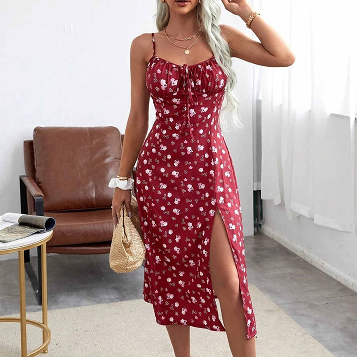 🌺 Vestido Floral de Verano – Tirantes Finos y Abertura Sexy leggings mujer NovaVitalShop