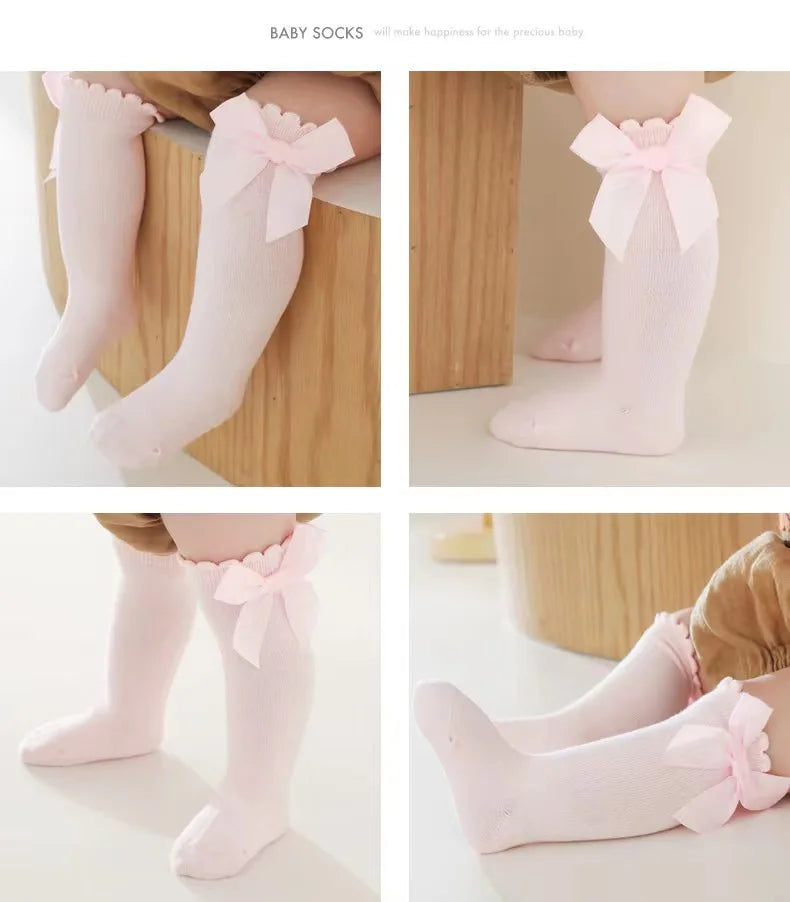 🎀 Medias Altas Infantiles con Moño Rojo – Antideslizantes, Algodón Suave. bebe NovaVitalShop