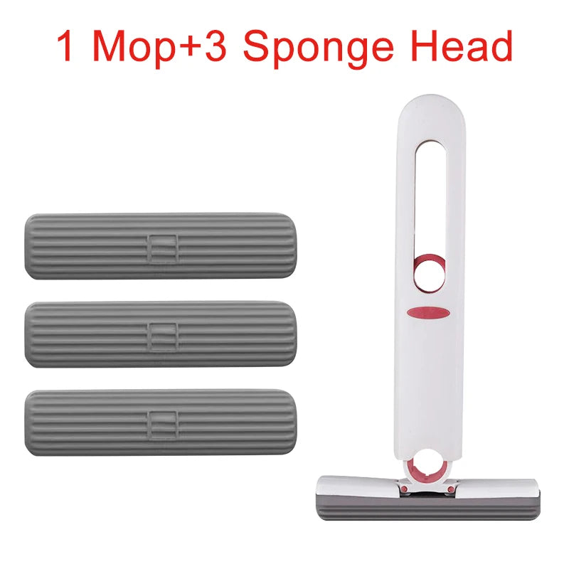 Mini Mop Plegable con Exprimido Automático – Compacto, Absorbente y Versátil para Hogar, Oficina y Auto accesorios NovaVitalShop 1 Mop-3 extra Sponge
