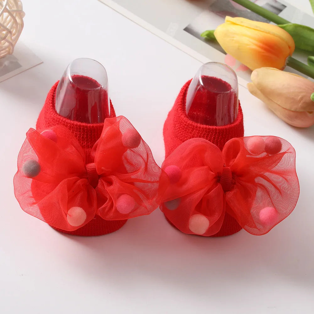 🧦 Medias Antideslizantes para Bebé – Algodón Suave, Moño Decorativo, Primavera/Otoño bebe NovaVitalShop