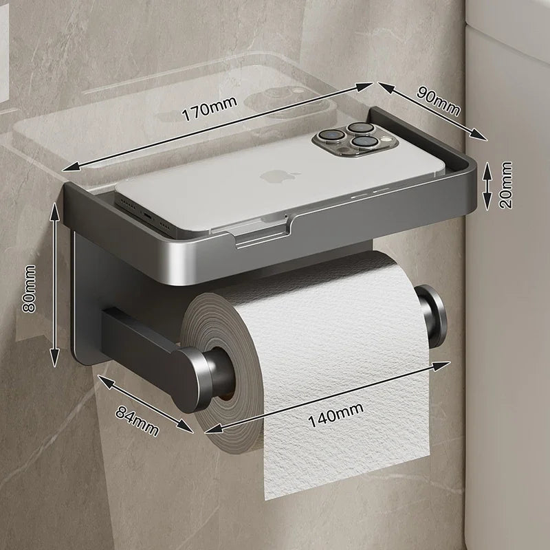 Porta Papel Higiénico VitalDesign™ – Negro y Dorado con Repisa | Elegancia y Funcionalidad para Baños Modernos