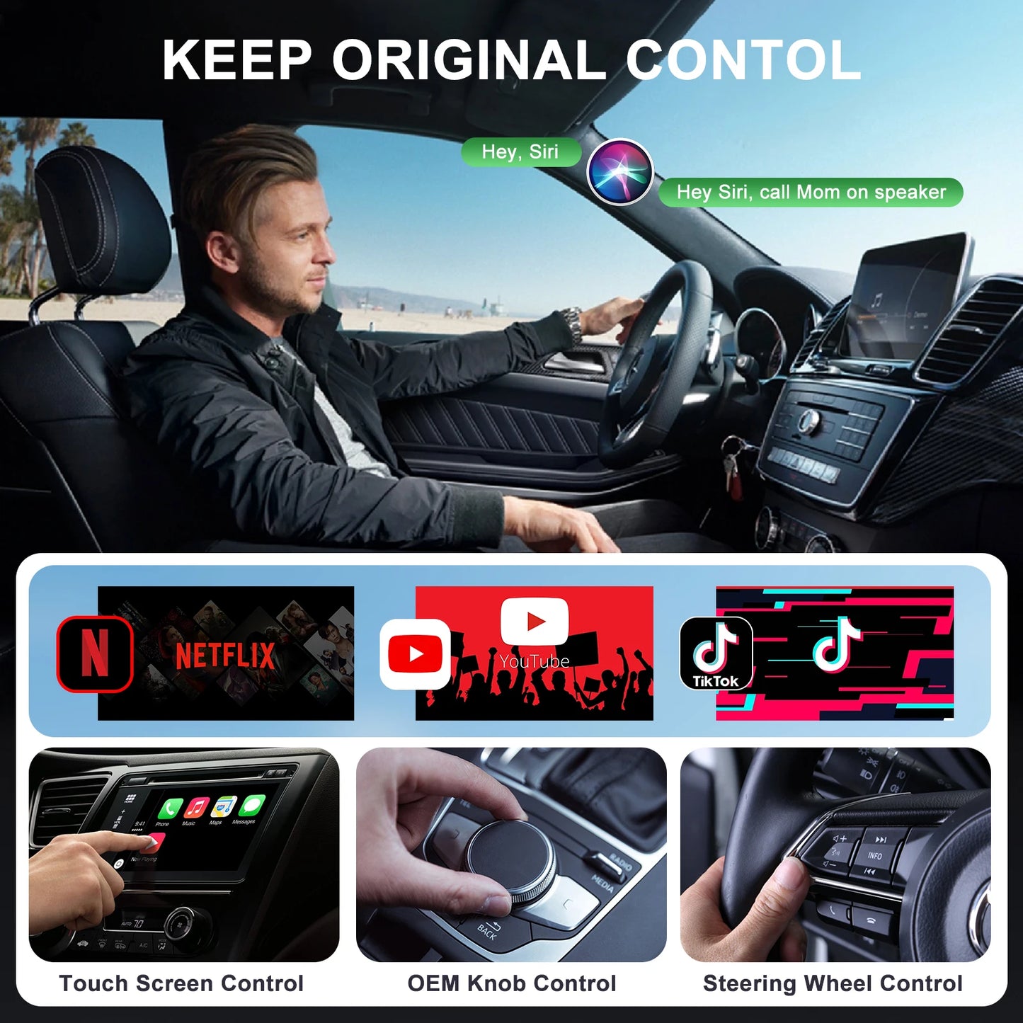 Adaptador CarPlay Inalámbrico con Streaming – Compatible con Netflix, YouTube, TikTok y Google Play (Plug & Play, USB-C) auto NovaVitalShop