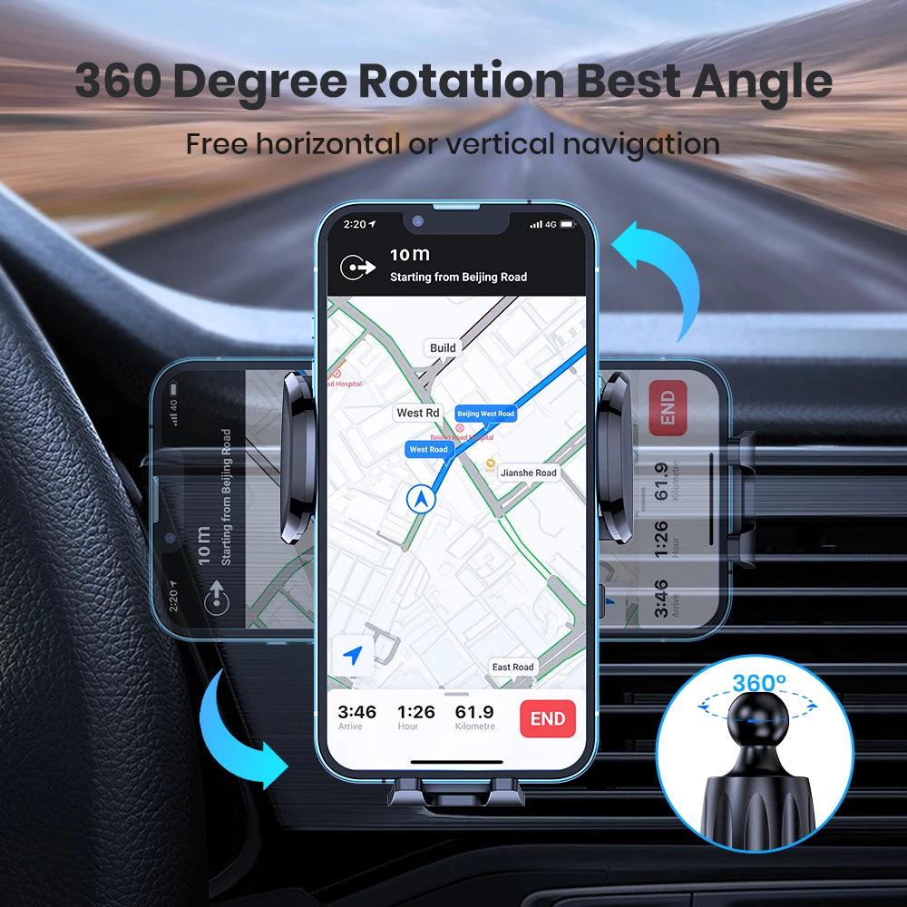 Soporte de Teléfono para Auto TOPK – Montaje por Gravedad en Ventilación de Aire (Compatible con iPhone y Android, 360°) auto NovaVitalShop