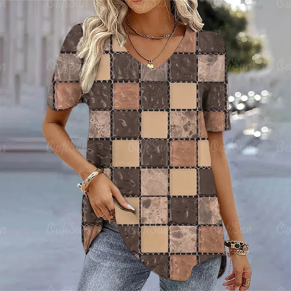 Aura Urbana 3D – Camiseta Degradada Estilo Harajuku con Cuello en V para Mujer (Oversized, Talla S–2XL) Camisetas Mujer Oversized NovaVitalShop