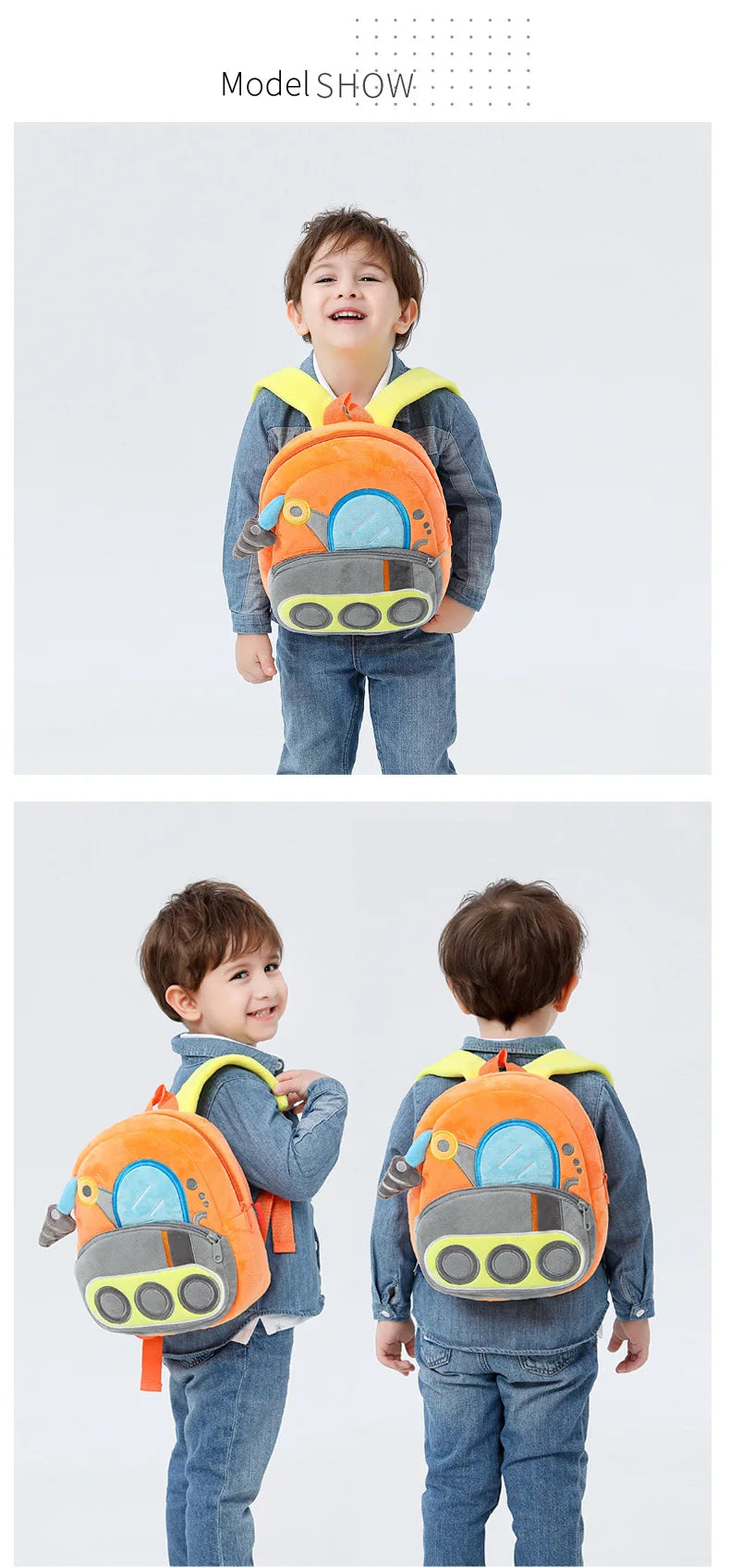 Mochila Infantil 3D Excavadora – Vehículo de Ingeniería para Niños 2–4 Años (Espalda Reforzada) accesorios NovaVitalShop