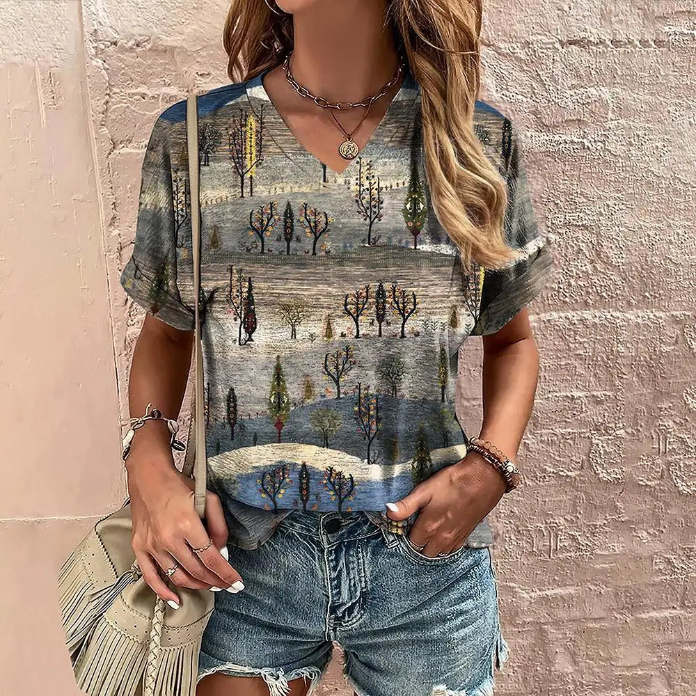 Retro Vibes – Camiseta Harajuku con Rayas y Cuello en V para Mujer (Estilo Y2K, Talla S–XXL)