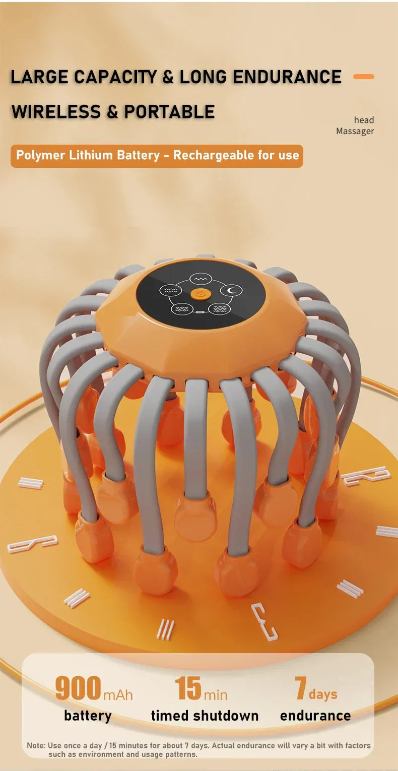 Masajeador de Cuero Cabelludo con 20 Puntas y Terapia de Luz Roja – Estilo Pulpo, Color Naranja Health & Beauty > Massage OBA
