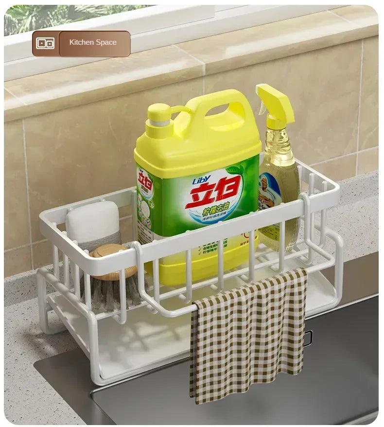 Estante de Cocina Multifuncional – Organizador de Trapos, Especias y Escurridor sin Taladro | Accesorio para Fregadero y Grifo Organizadores de cocinas NovaVitalShop