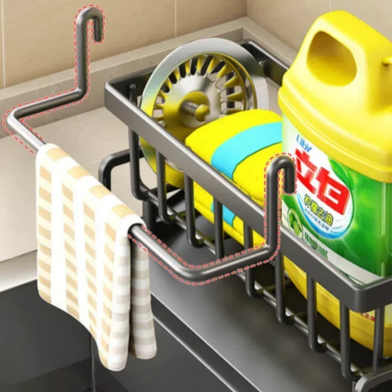 Estante de Cocina Multifuncional – Organizador de Trapos, Especias y Escurridor sin Taladro | Accesorio para Fregadero y Grifo Organizadores de cocinas NovaVitalShop