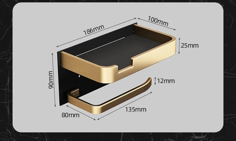 Porta Papel Higiénico VitalDesign™ – Negro y Dorado con Repisa | Elegancia y Funcionalidad para Baños Modernos Baño y Decoración NovaVitalShop