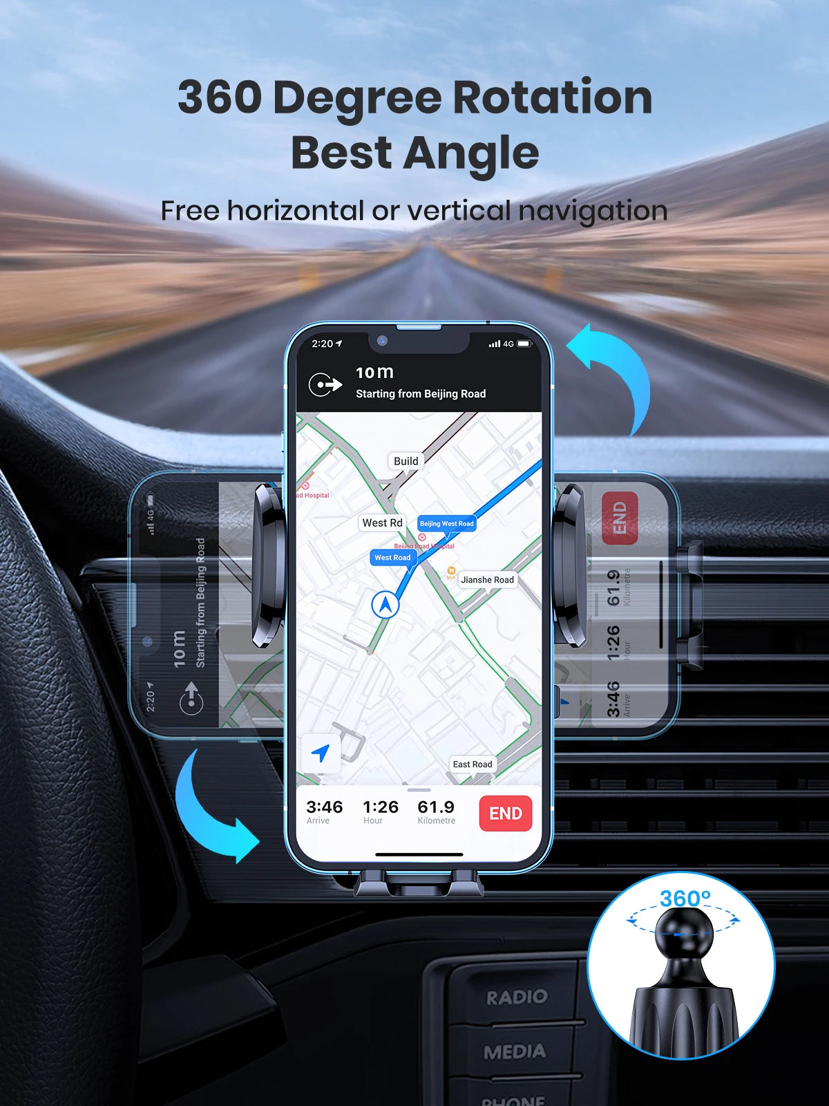 Soporte de Teléfono para Auto TOPK – Montaje por Gravedad en Ventilación de Aire (Compatible con iPhone y Android, 360°) auto NovaVitalShop