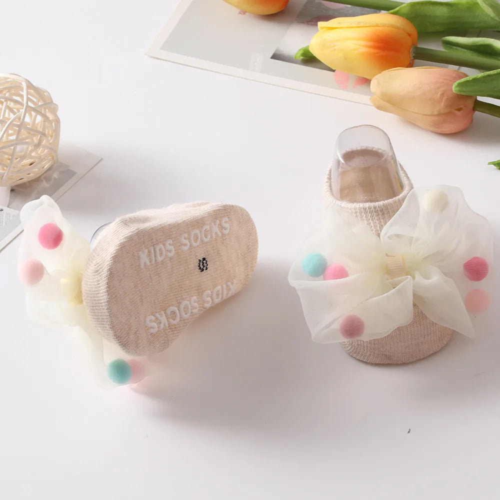 🧦 Medias Antideslizantes para Bebé – Algodón Suave, Moño Decorativo, Primavera/Otoño bebe NovaVitalShop