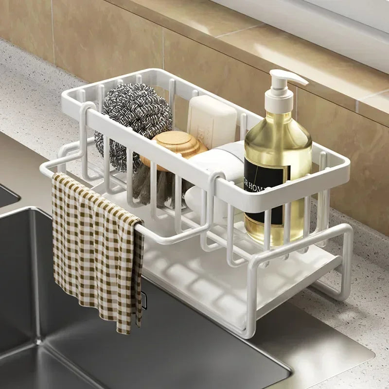 Estante de Cocina Multifuncional – Organizador de Trapos, Especias y Escurridor sin Taladro | Accesorio para Fregadero y Grifo Organizadores de cocinas NovaVitalShop