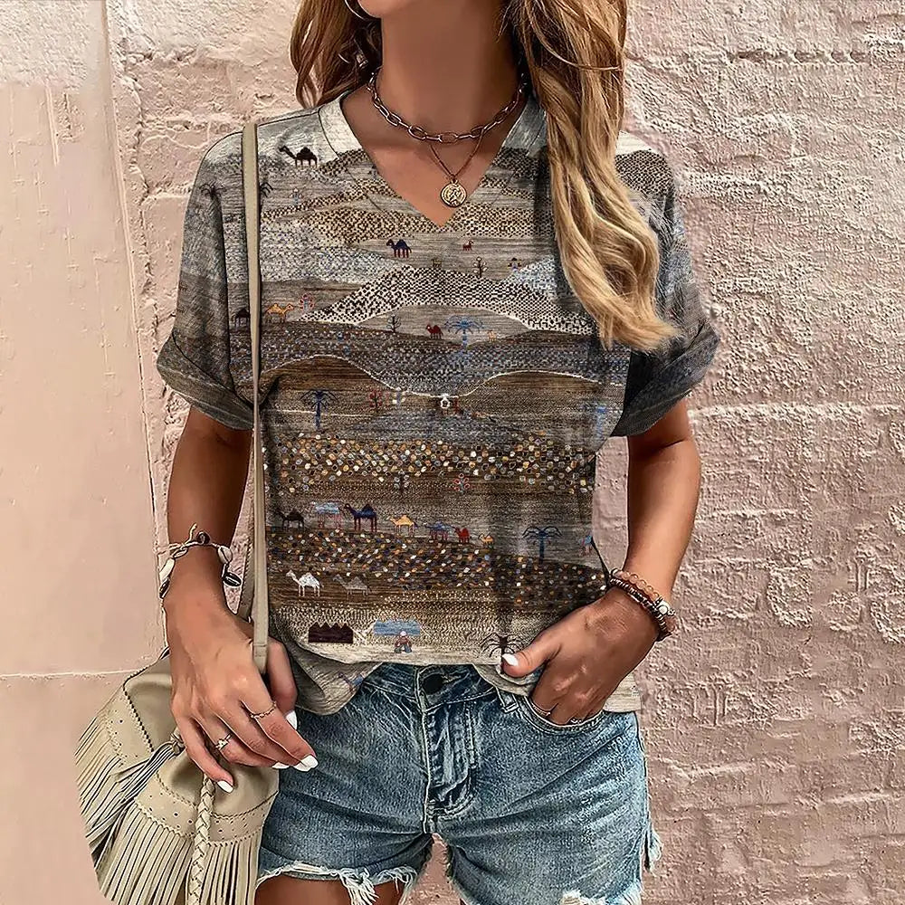 Retro Vibes – Camiseta Harajuku con Rayas y Cuello en V para Mujer (Estilo Y2K, Talla S–XXL)