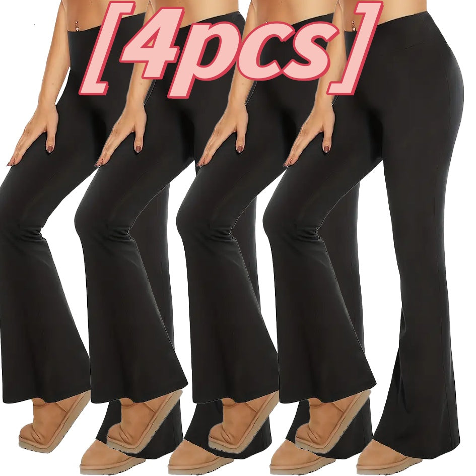 Pack 4 Leggings Mujer – Flare Yoga Pants, Tiro Alto, Efecto Push-Up, Ultra Stretch Naked Feel (S–XL) Pack VitalFlow x4 – Yoga Push-Up · Flare Mi tienda Black 4pcs L
