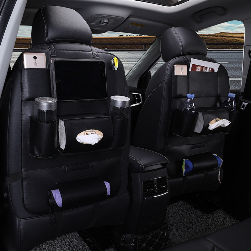Organizador Plegable de Cuero para Asiento Trasero – Mesa de Comedor, Soporte para Tablet y Bolsillos Múltiples (Universal, Impermeable) Accesorios para auto / Organización inte Mi tienda Business Black