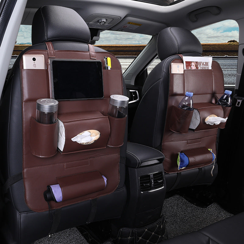 Organizador Plegable de Cuero para Asiento Trasero – Mesa de Comedor, Soporte para Tablet y Bolsillos Múltiples (Universal, Impermeable) Accesorios para auto / Organización inte Mi tienda Mocha brown