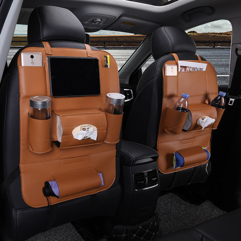 Organizador Plegable de Cuero para Asiento Trasero – Mesa de Comedor, Soporte para Tablet y Bolsillos Múltiples (Universal, Impermeable) Accesorios para auto / Organización inte Mi tienda Cayenne Yellow
