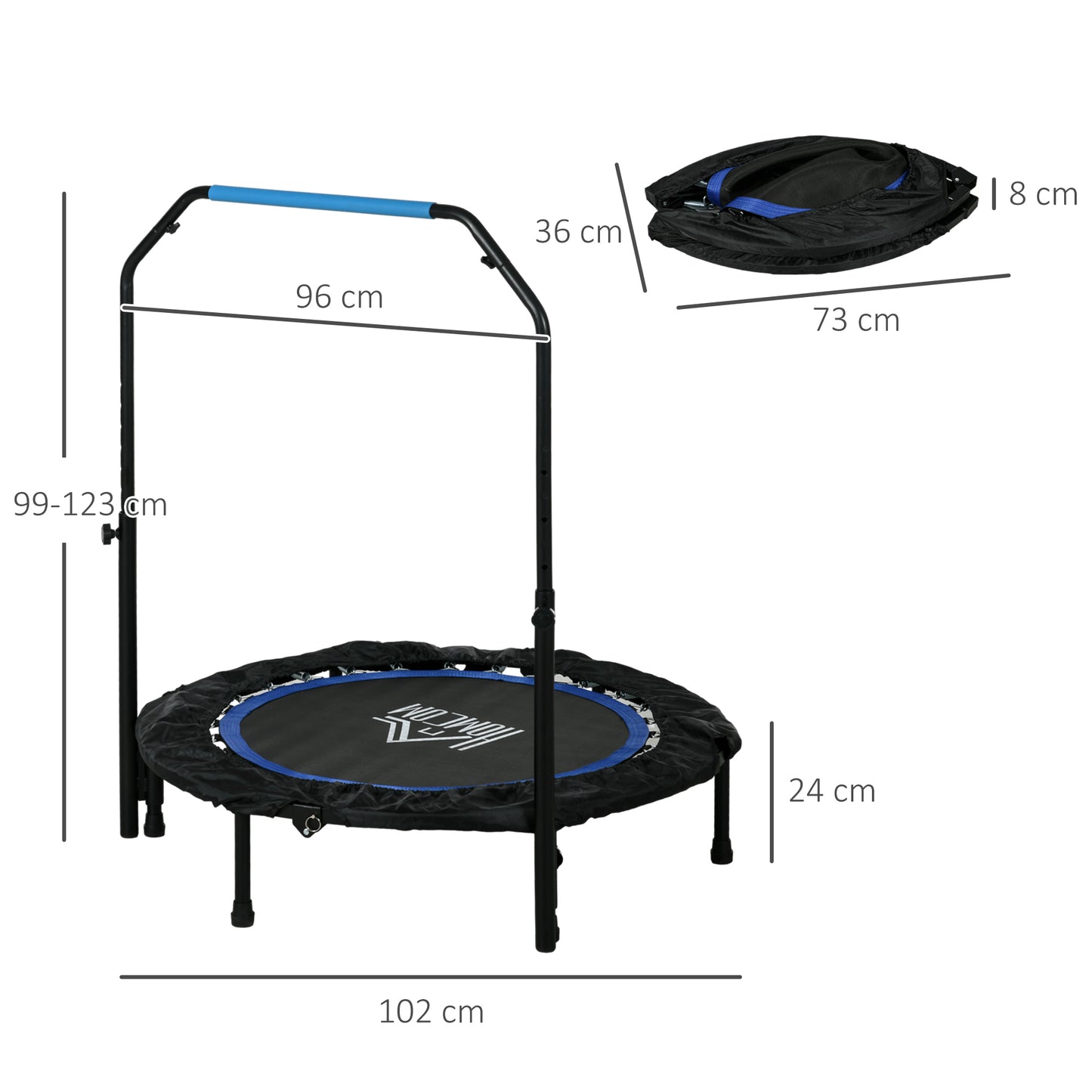 HOMCOM 40" Foldable Mini Fitness Trampoline in Blue, with Adjustable Foam Handle Mini Fitness Trampolines ORDIFY DIRECT LTD