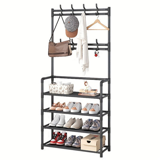 Perchero y Zapatero para Entrada con Ganchos – 1 Pieza Multifuncional de Metal Shoe Racks & Organisers OBA
