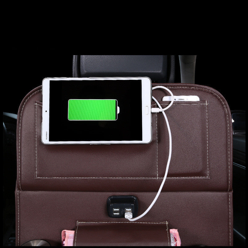 Bolsa Organizadora Colgante para Auto con Carga USB – Estilo Ejecutivo y Energía en Movimiento (4 Puertos, Cuero Sintético) Accesorios para auto / Organización y ca Mi tienda