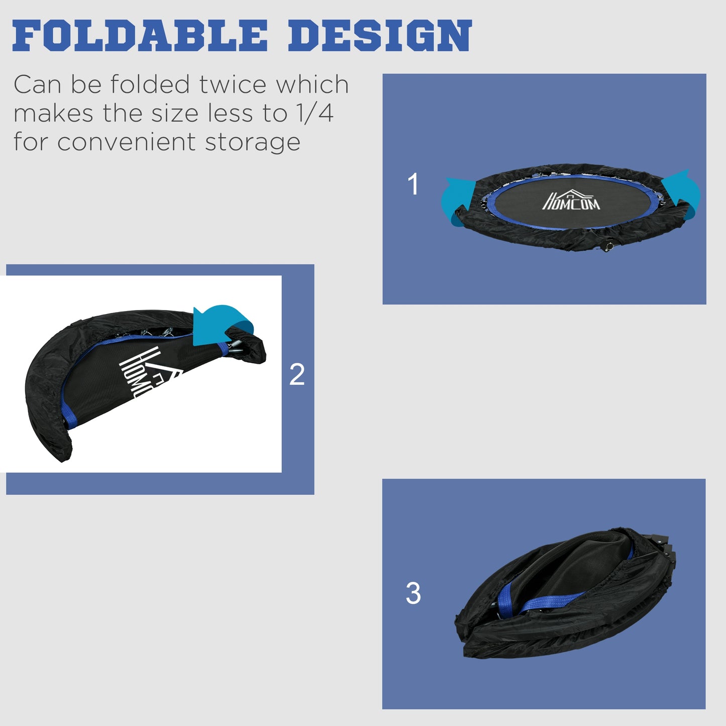 HOMCOM 40" Foldable Mini Fitness Trampoline in Blue, with Adjustable Foam Handle Mini Fitness Trampolines ORDIFY DIRECT LTD