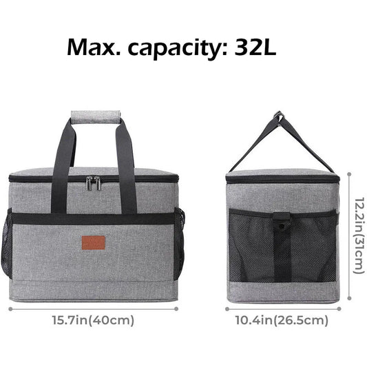 32L Large Soft Cooler Bag with Hard Liner Grey Camping & Hiking OBA
