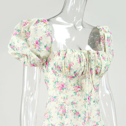 Vestido Largo Floral con Mangas Abullonadas – Estilo Bohemio y Elegancia de Verano (Cuello Cuadrado, Corte A, Talla S–XL) leggings mujer NovaVitalShop