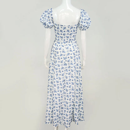 Vestido Largo Floral con Mangas Abullonadas – Estilo Bohemio y Elegancia de Verano (Cuello Cuadrado, Corte A, Talla S–XL) leggings mujer NovaVitalShop