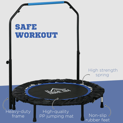 HOMCOM 40" Foldable Mini Fitness Trampoline in Blue, with Adjustable Foam Handle Mini Fitness Trampolines ORDIFY DIRECT LTD