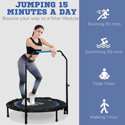 HOMCOM 40" Foldable Mini Fitness Trampoline in Blue, with Adjustable Foam Handle Mini Fitness Trampolines ORDIFY DIRECT LTD