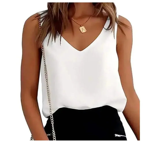 Brisa de Seda – Blusa Sin Mangas con Cuello en V y Corte Suelto para Mujer (Estilo Casual Elegante, Talla S–XXL) Camisetas Mujer Oversized NovaVitalShop style1 S
