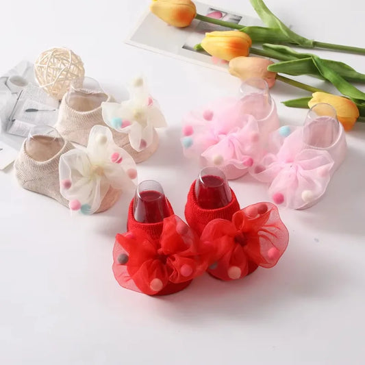 🧦 Medias Antideslizantes para Bebé – Algodón Suave, Moño Decorativo, Primavera/Otoño bebe NovaVitalShop