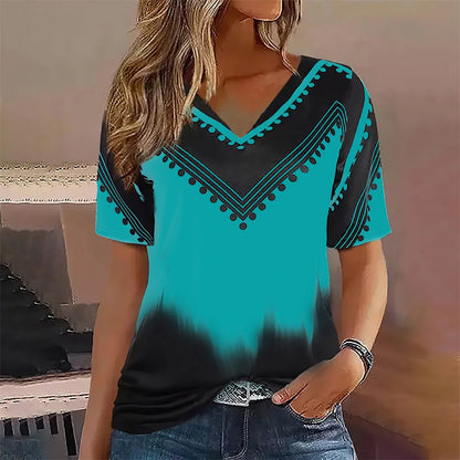 Camiseta Streetwear Mujer – Cuello en V, Rayas Degradadas, Manga Corta, Estilo Oversized Verano (S–2XL) Camisetas Mujer Oversized NovaVitalShop K01-SM11722 L
