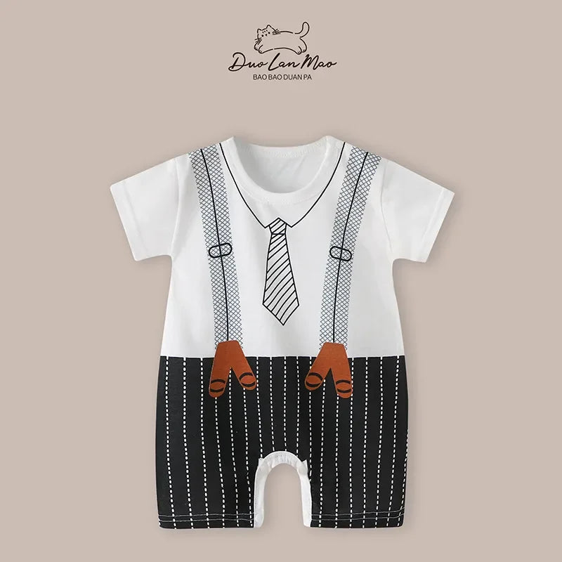 👶 Enteritos de Verano para Bebés – Diseño Cartoon, Manga Corta, 0–2 Años bebe NovaVitalShop DP gentleman black 3M