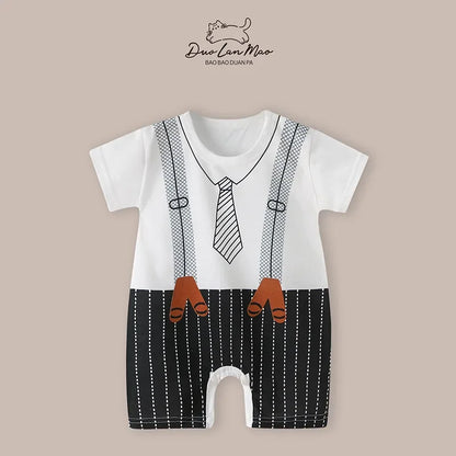 👶 Enteritos de Verano para Bebés – Diseño Cartoon, Manga Corta, 0–2 Años bebe NovaVitalShop DP gentleman black 3M