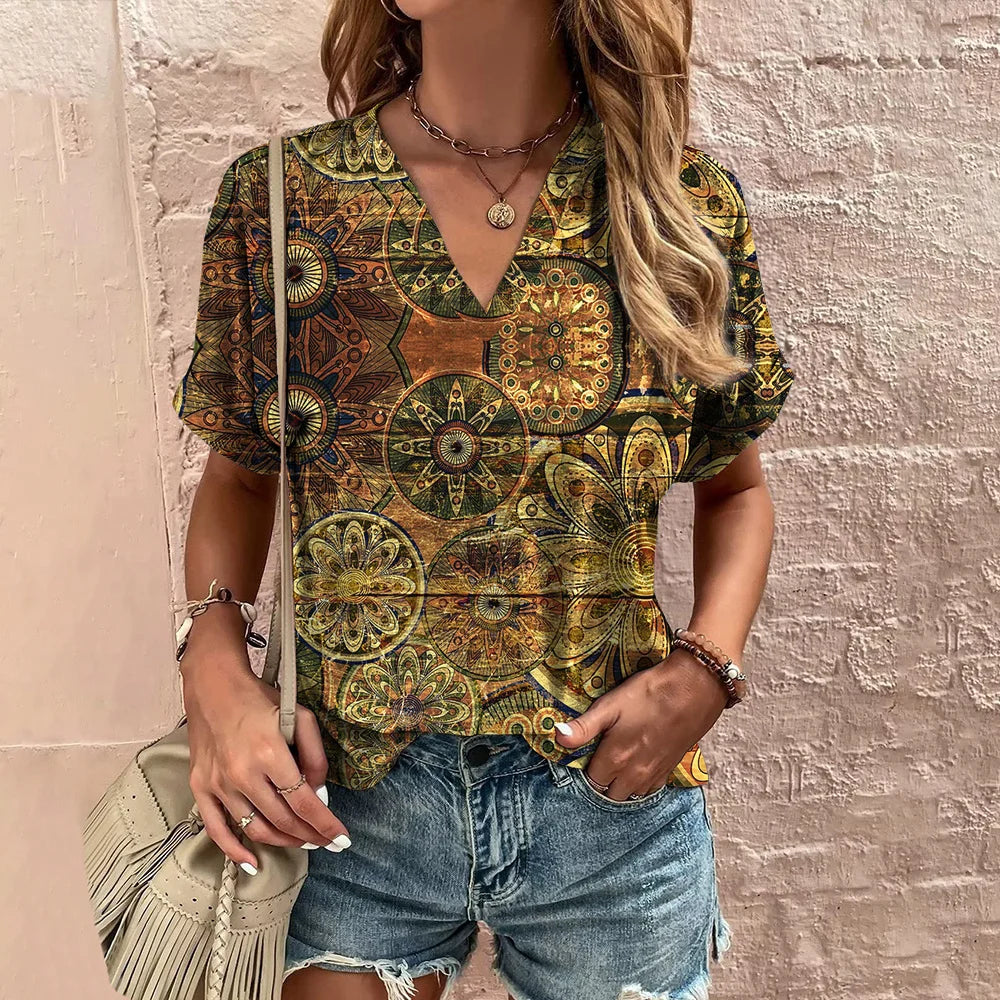 Retro Vibes – Camiseta Harajuku con Rayas y Cuello en V para Mujer (Estilo Y2K, Talla S–XXL)