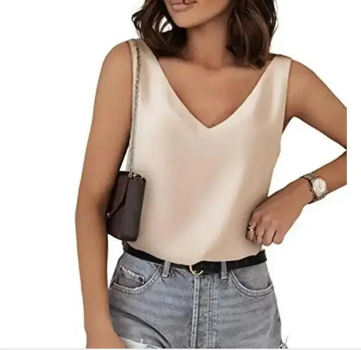 Brisa de Seda – Blusa Sin Mangas con Cuello en V y Corte Suelto para Mujer (Estilo Casual Elegante, Talla S–XXL) Camisetas Mujer Oversized NovaVitalShop style2 XXL