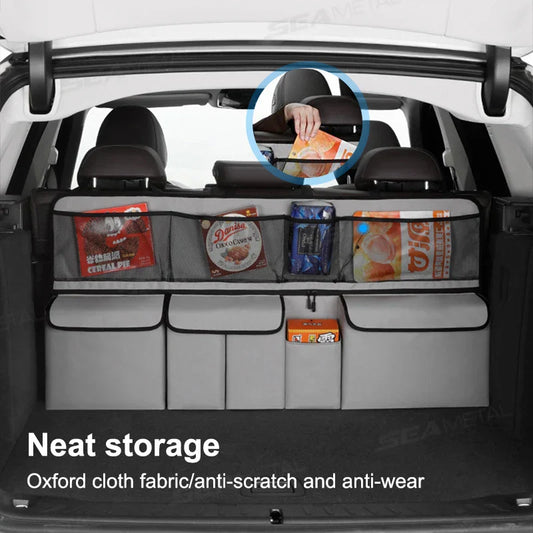 9-Pocket Car Seat Back Organizer Wear-Resistant Oxford Cloth Gray Auto Accessories OBA