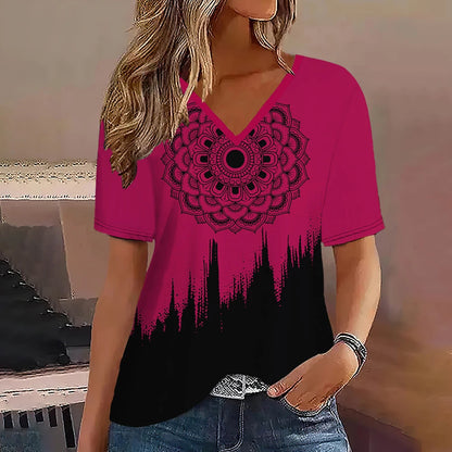 Camiseta Streetwear Mujer – Cuello en V, Rayas Degradadas, Manga Corta, Estilo Oversized Verano (S–2XL) Camisetas Mujer Oversized NovaVitalShop K01-SM11742 L