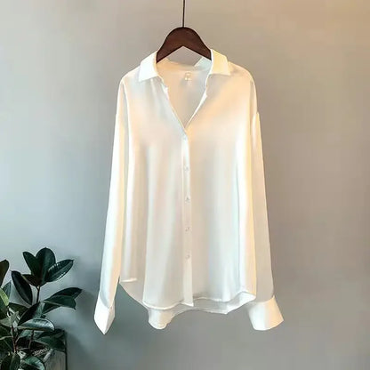 Elegancia Coreana – Cárdigan de Primavera con Cuello Solapa y Botones para Mujer (Estilo Minimalista Chic, Talla S–XXL) Camisetas Mujer Oversized NovaVitalShop WHITE XXL