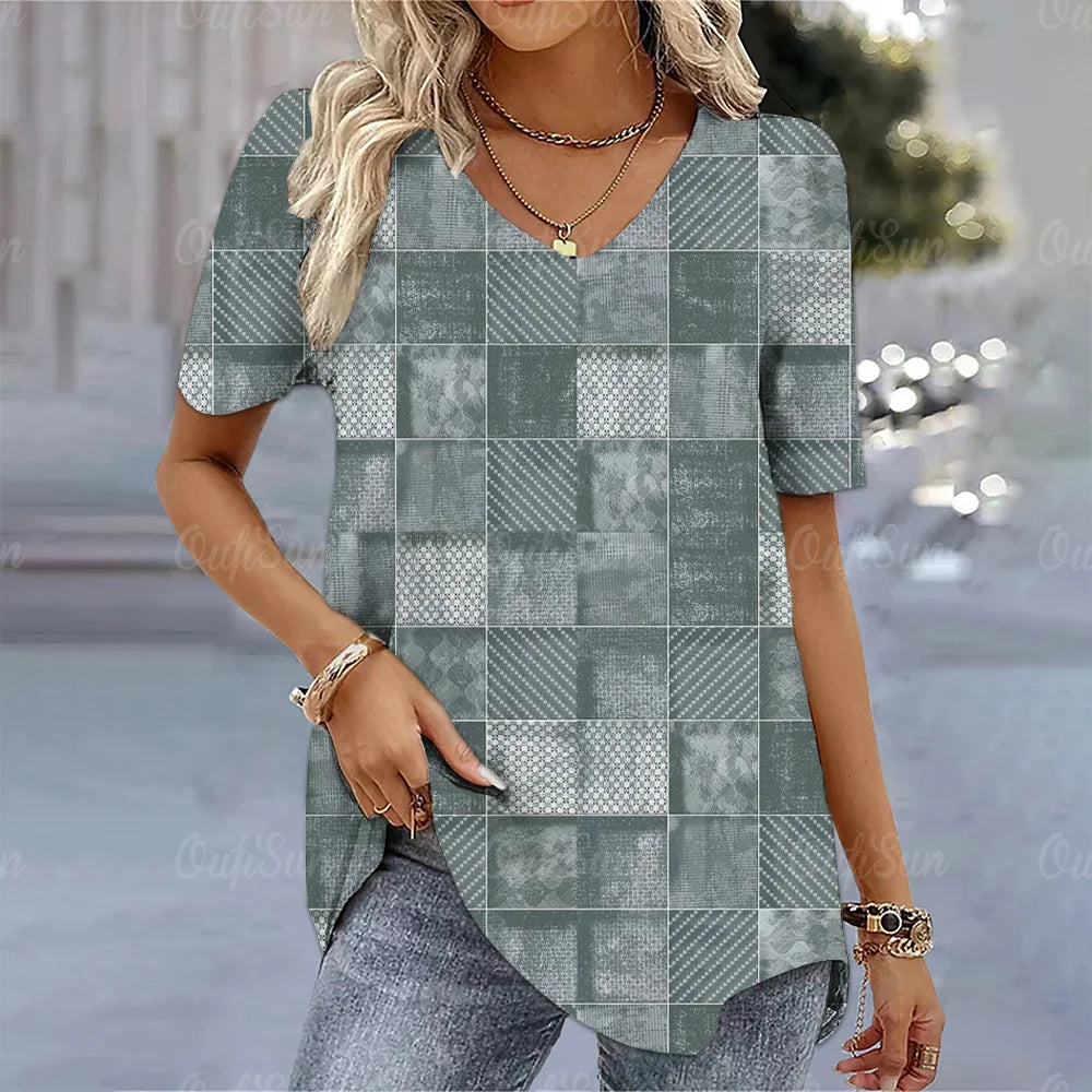 Aura Urbana 3D – Camiseta Degradada Estilo Harajuku con Cuello en V para Mujer (Oversized, Talla S–2XL) Camisetas Mujer Oversized NovaVitalShop K01-SM14593 L